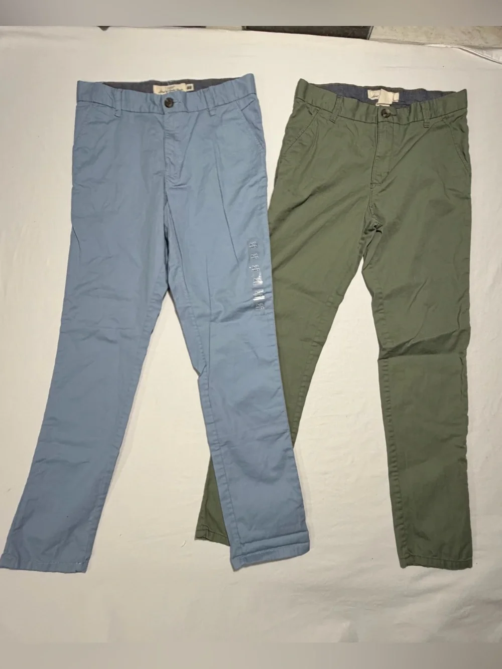 Light Blue & Olive Green Slim Chino Pants - Pair
